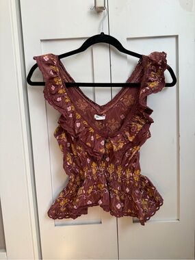 Kimchi Blue Rust Floral Ruffle Blouse